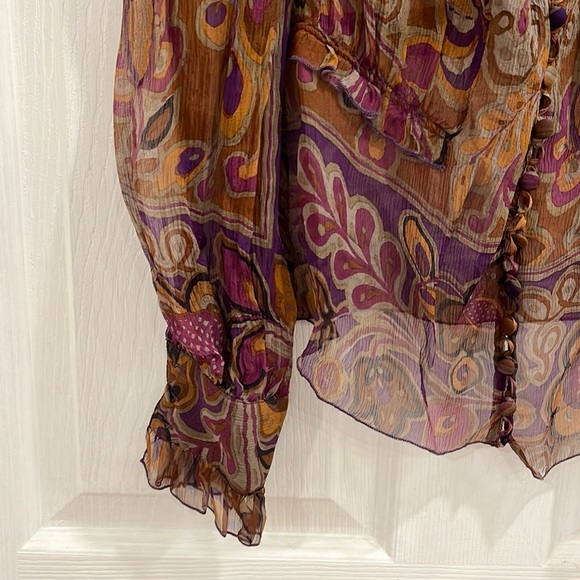 Blumarine Sheer Floral Button Down Blouse - Picture 4 of 12